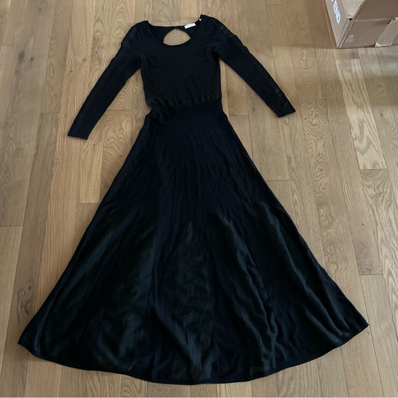 SANDRO Paris EU 36 US 4 Black Maxi Dress Sheer Godet Skirt Fit Flare Open Back - Picture 7 of 10